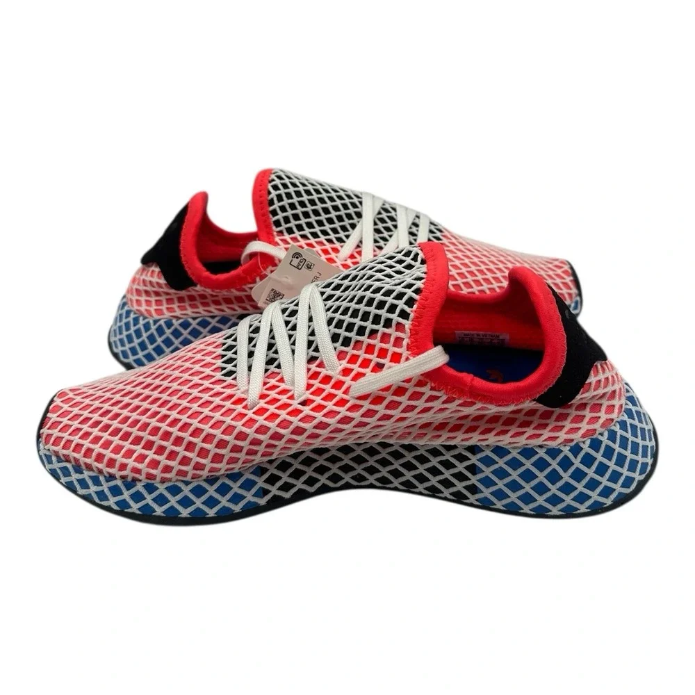 Adidas Originals Deerupt Runner Shoes YOUTH Kids Sz 4.5 Red/Blue Sneakers DA9610
